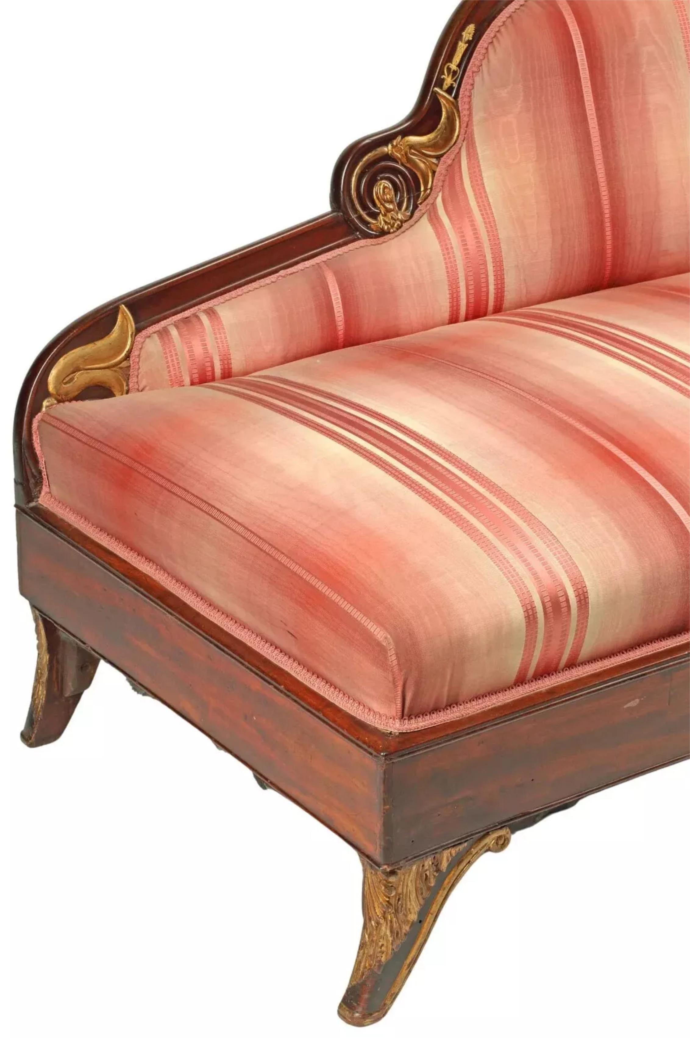 Fabric 1800's Antique Empire Style, Ormolu-Mounted, Mahogany, Chaise Lounge!