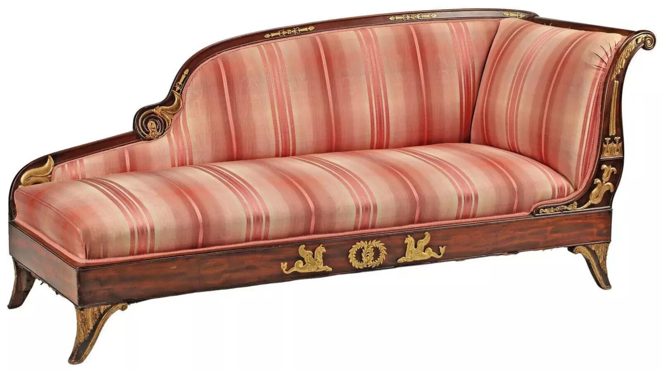 1800's Antique Empire Style, Ormolu-Mounted, Mahogany, Chaise Lounge! 1