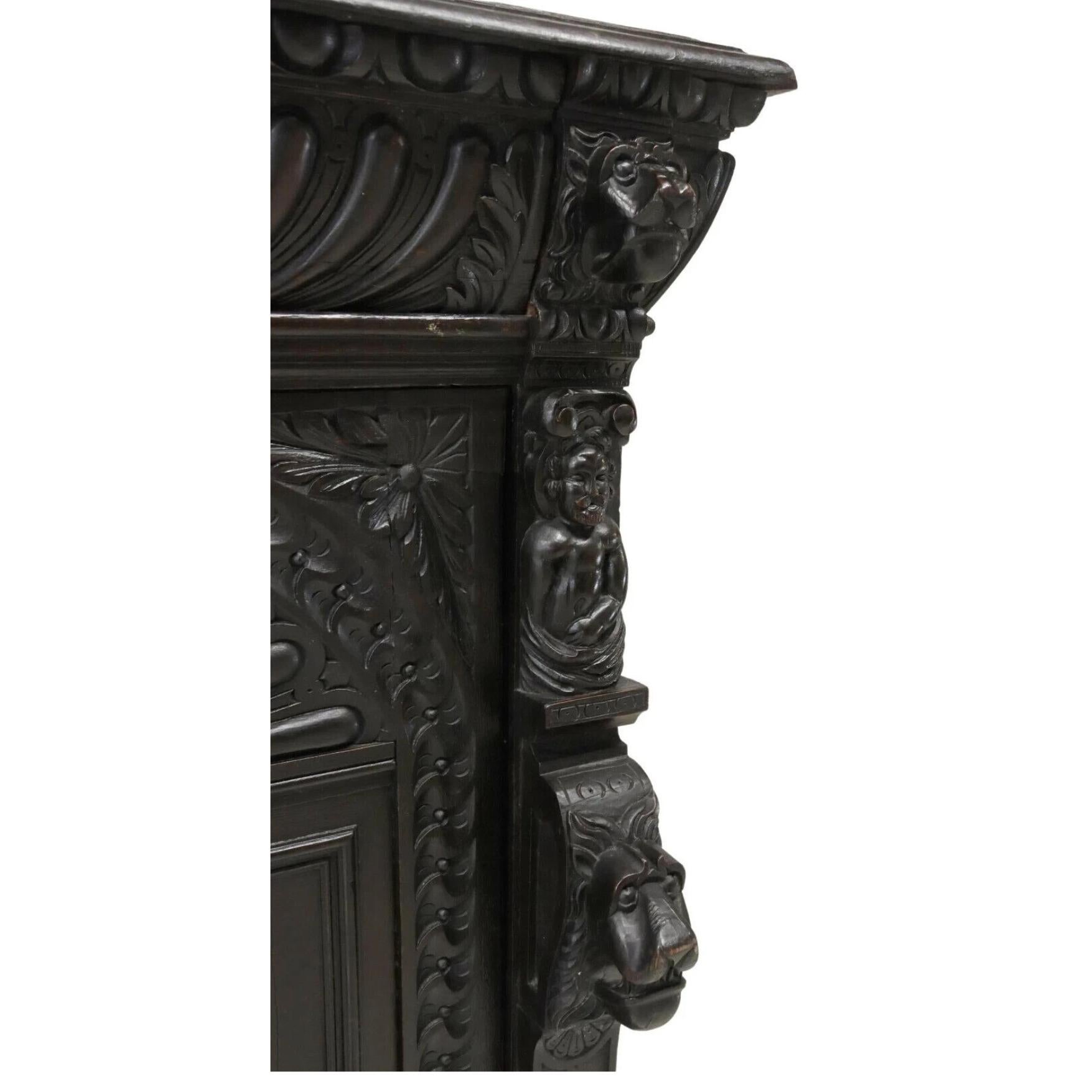 1800's Antique  English Heavily Carved, Ebonized, Oak Sideboard 5