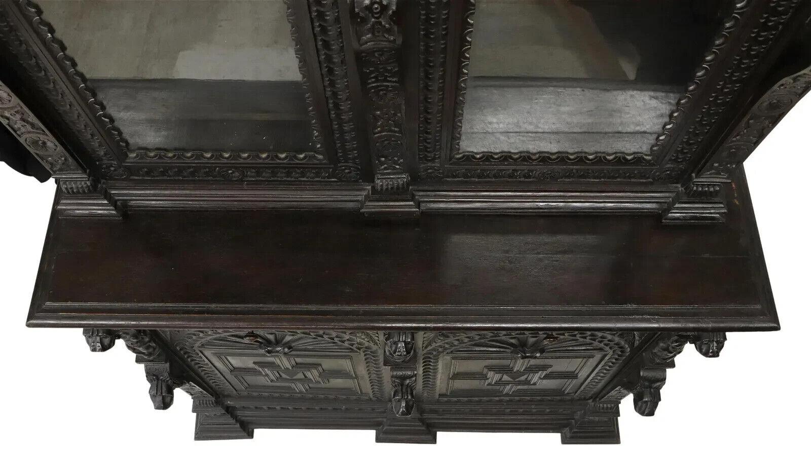 1800's Antique  English Heavily Carved, Ebonized, Oak Sideboard In Good Condition In Austin, TX