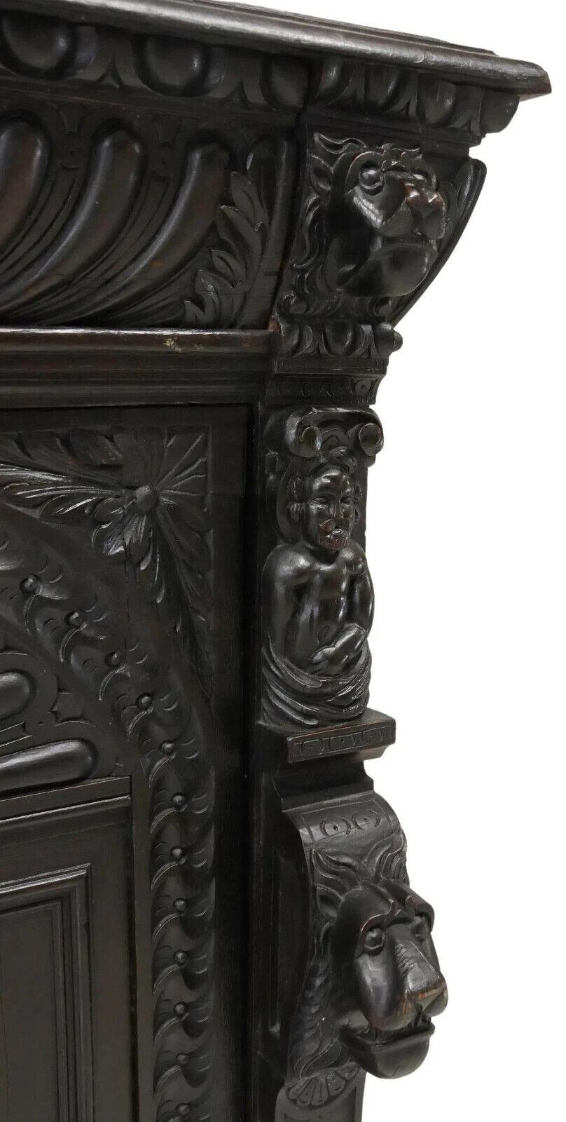 19th Century 1800's Antique  English Heavily Carved, Ebonized, Oak Sideboard