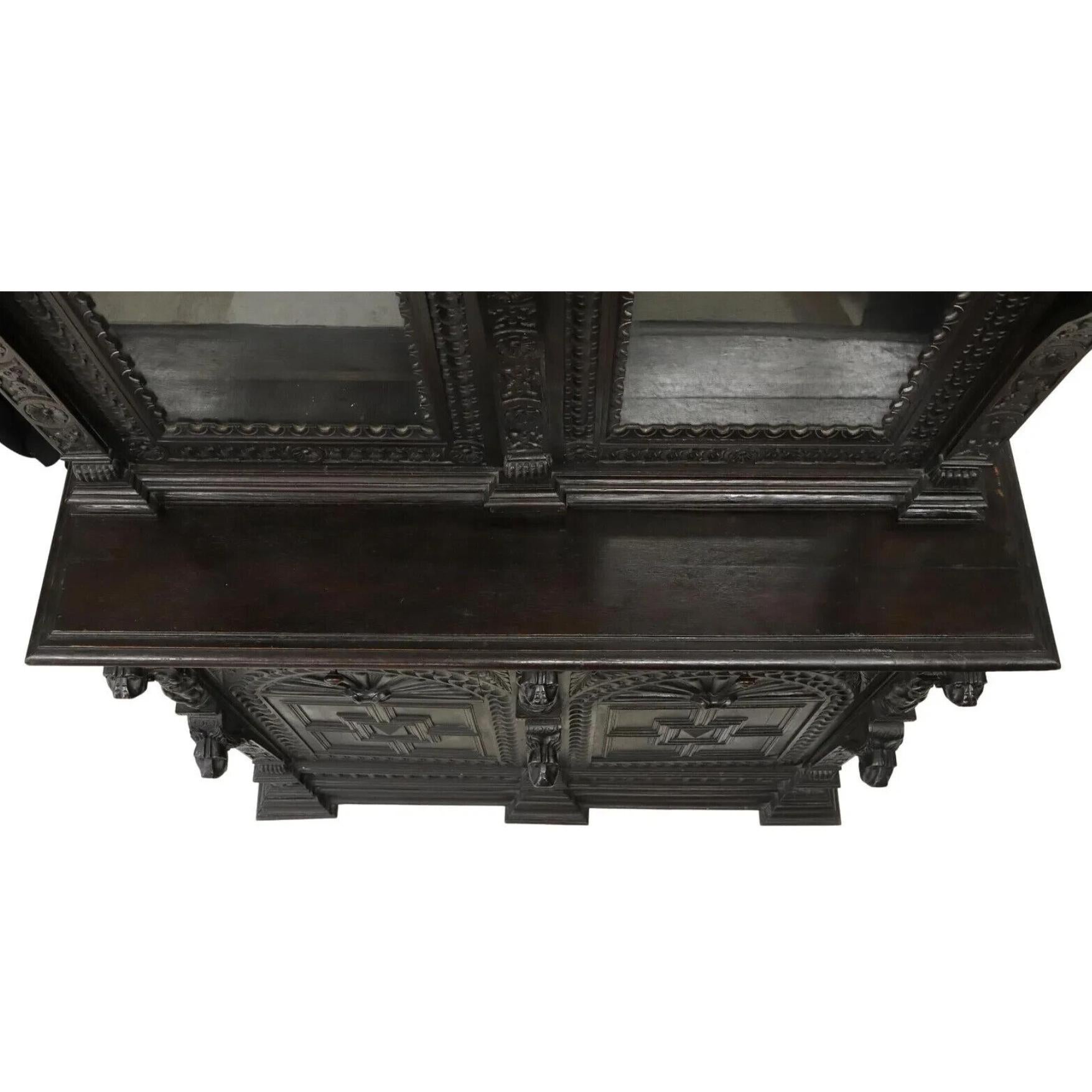 1800's Antique  English Heavily Carved, Ebonized, Oak Sideboard 4