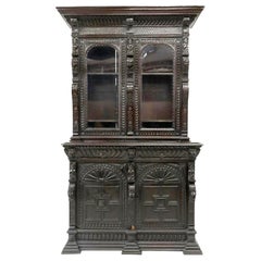 1800's Antique  English Heavily Carved, Ebonized, Oak Sideboard