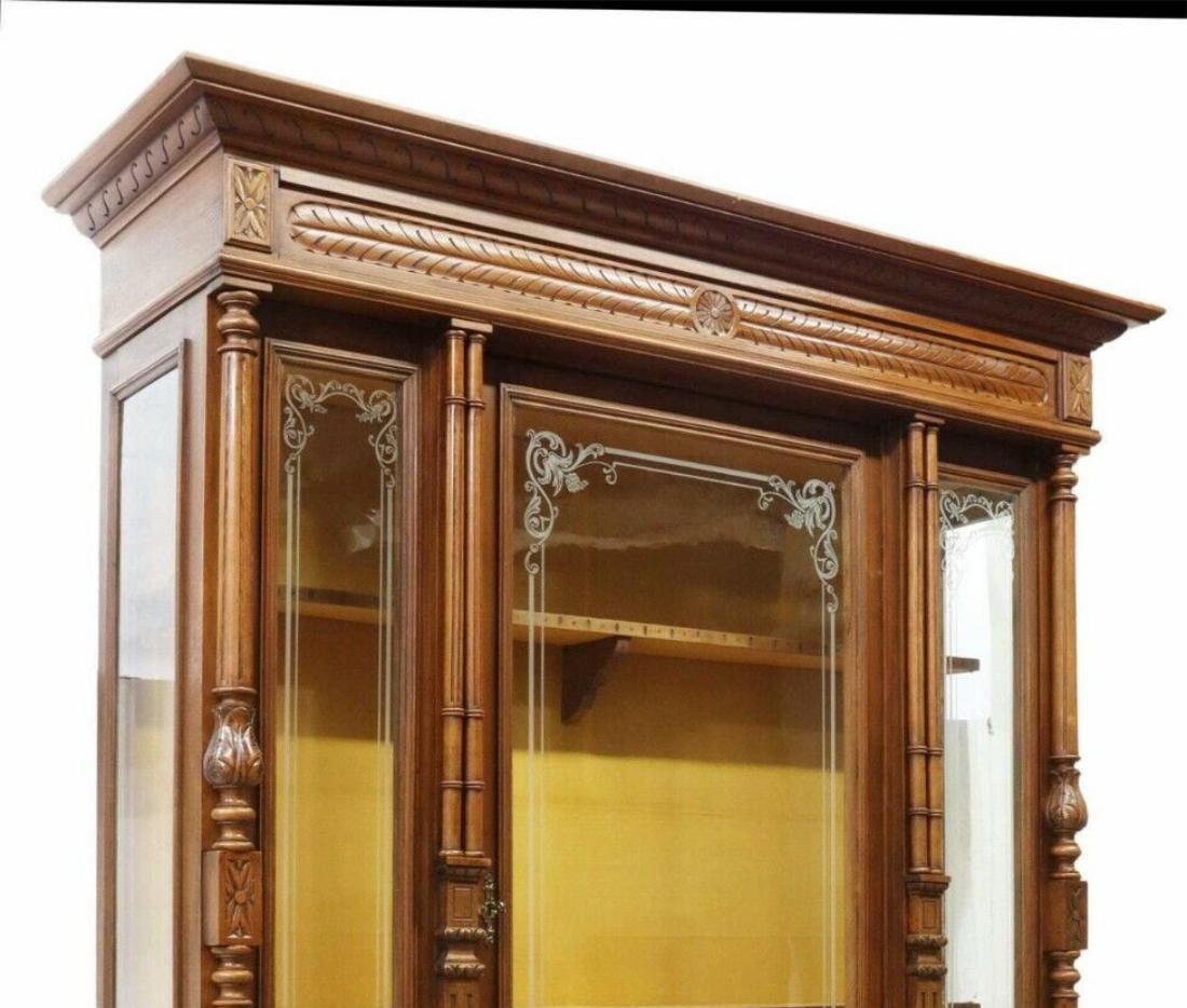 19th Century 1800's Antique Etched Glass French Henri II Style, Walnut Bookcase For Sale
