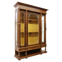 1800's Used Etched Glass French Henri II Style, Walnut Bookcase
