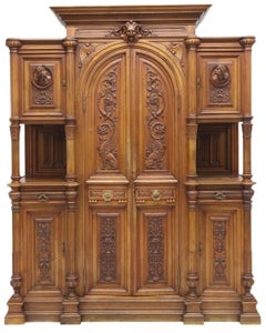 1800s  Antique Fine Flemish, Rosel, Renaiss. Revival, Carved, Walnut, Sideboard!