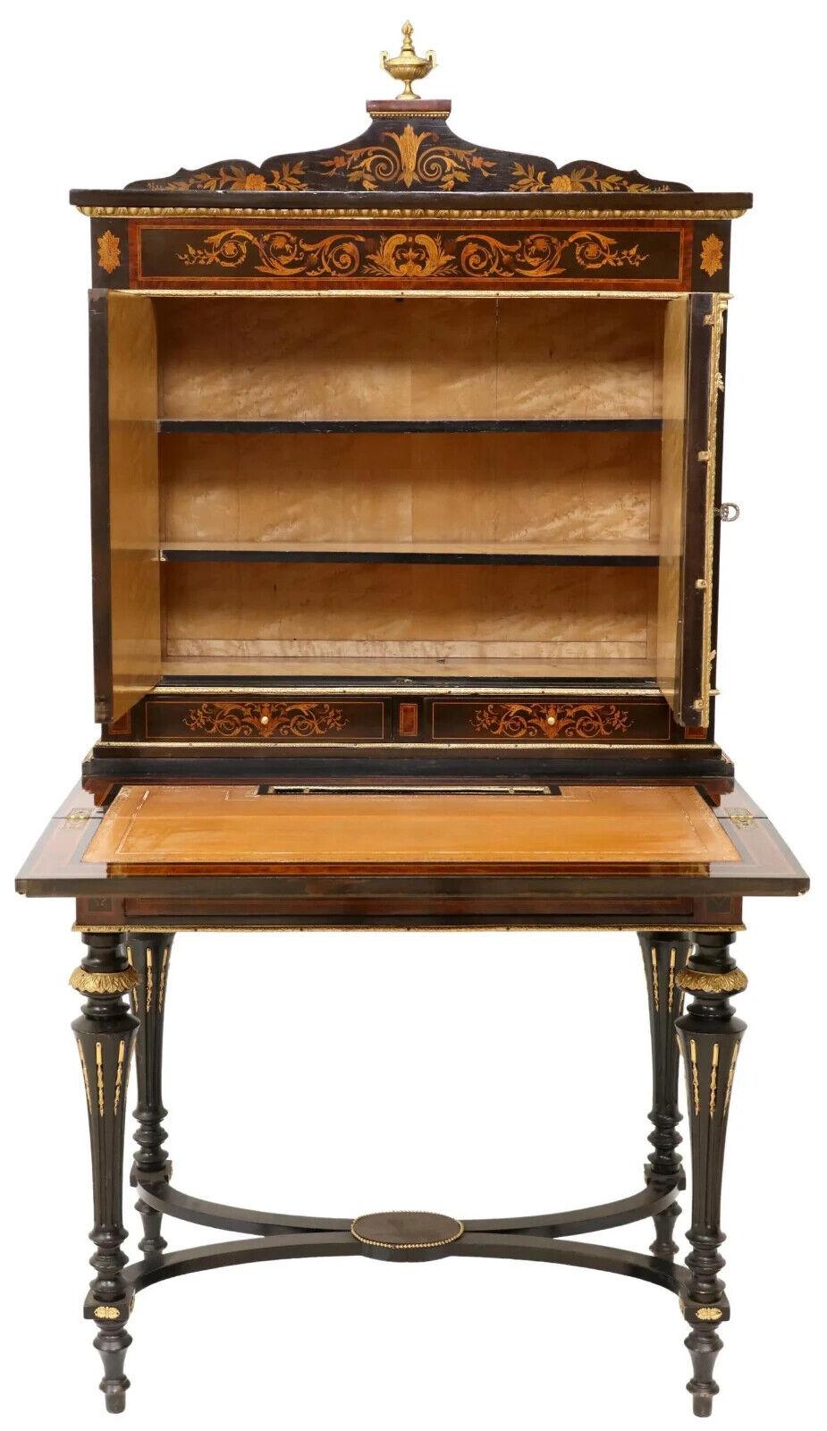 1800's Antique Fine French Napoleon III Marquetry, Drawers, Bonheur Du Jour Desk In Good Condition For Sale In Austin, TX