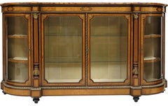1800's Antique Fine Victorian, Inlaid Burl, Walnut & Marquetry, Display Credenza