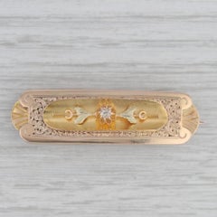 1800s Antique Floral Diamond Bar Brooch 18k Yellow Green Gold Pin