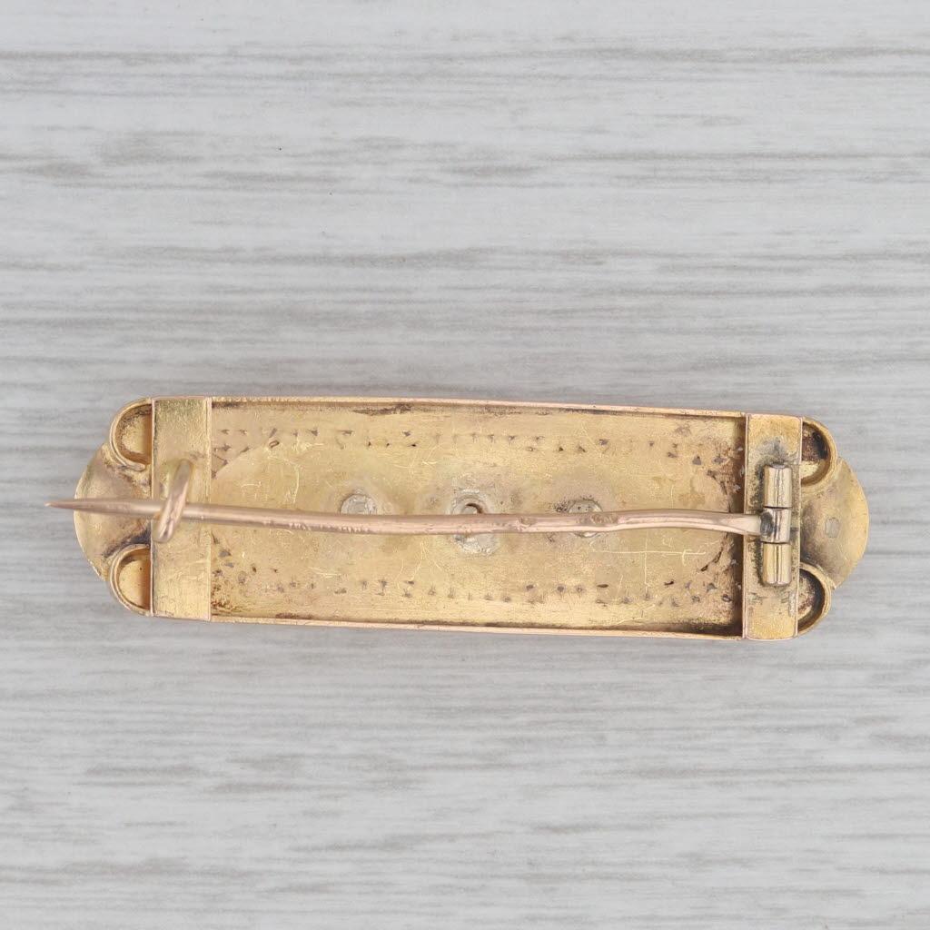 Round Cut 1800s Antique Floral Diamond Bar Brooch 18k Yellow Green Gold Pin
