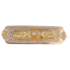 1800s Antique Floral Diamond Bar Brooch 18k Yellow Green Gold Pin
