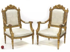 1800's Antique French, Chairs and Settee, Gilt, Off White, Parlor Set, Set of 3