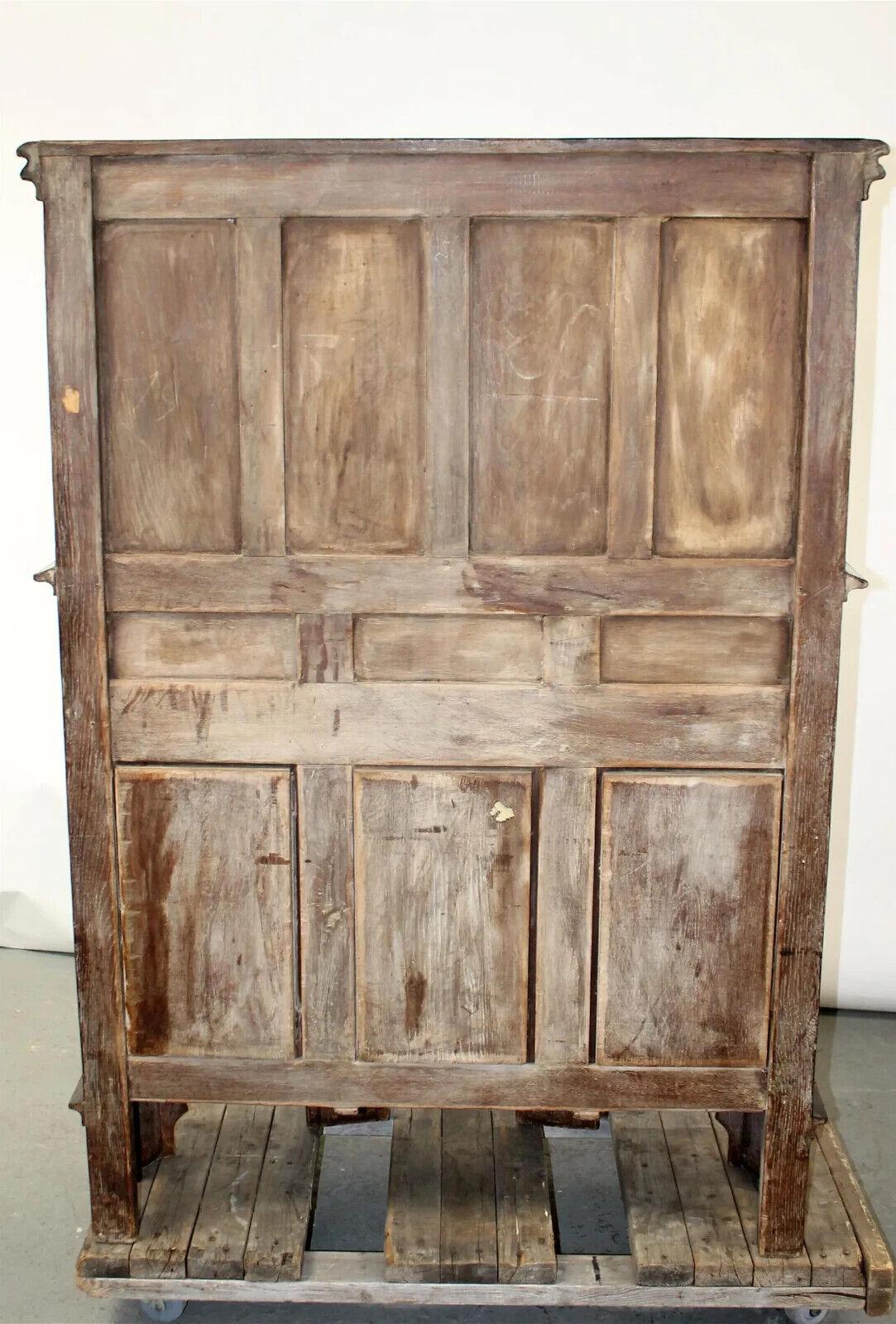 1800's Antique French Gothic Revival, Carved Oak Reliquary w/ Bishop Cabinet!! In Good Condition In Austin, TX