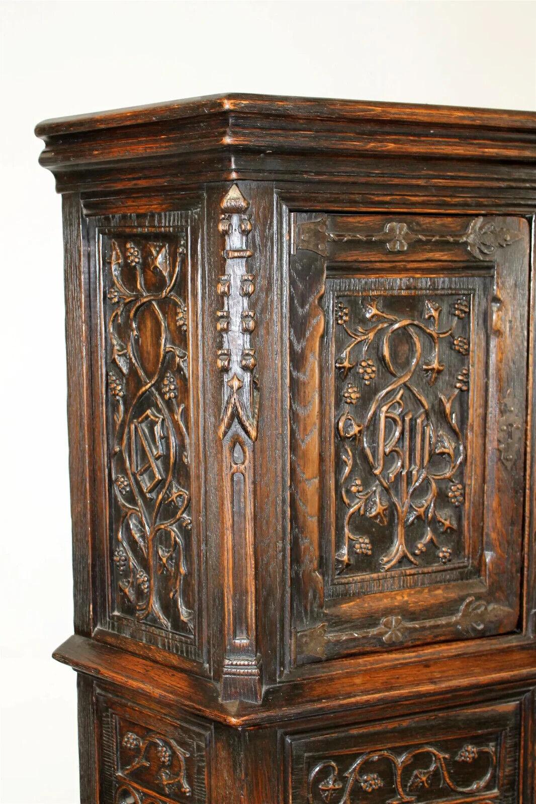 1800's Antique French Gothic Revival, Carved Oak Reliquary w/ Bishop Cabinet!! 3