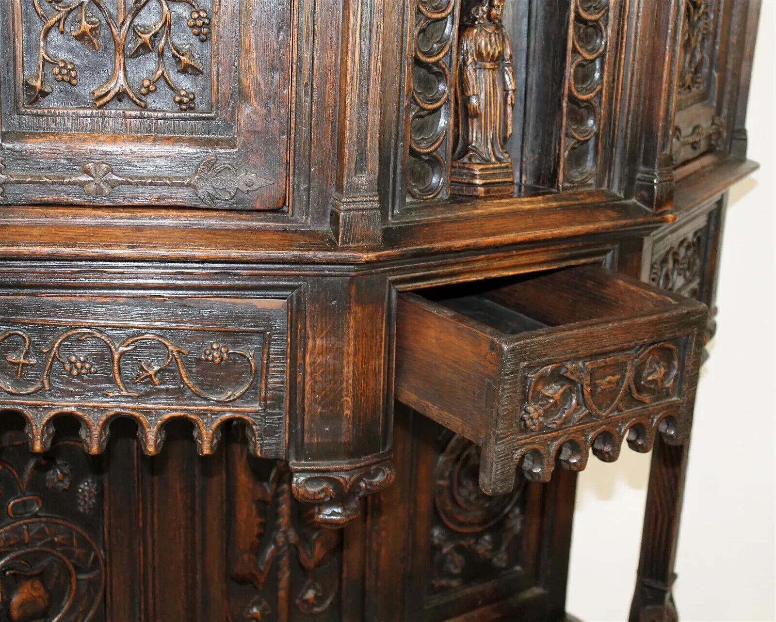 1800's Antique French Gothic Revival, Carved Oak Reliquary w/ Bishop Cabinet!! 4