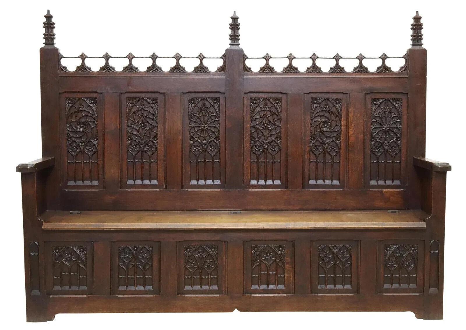 Gorgeous 1800's Antique French Gothic Revival, Carved Wood, Oak Hall Bench and Coffer!!

Stunning Antique Hall Bench, Coffer French Gothic Revival, Oak, 19th C,  1800s!!

This antique hall bench is a true masterpiece of French Gothic Revival style.