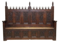 1800's Antique French Gothic Revival, Carved Wood, Oak Hall Bench and Coffer!!
