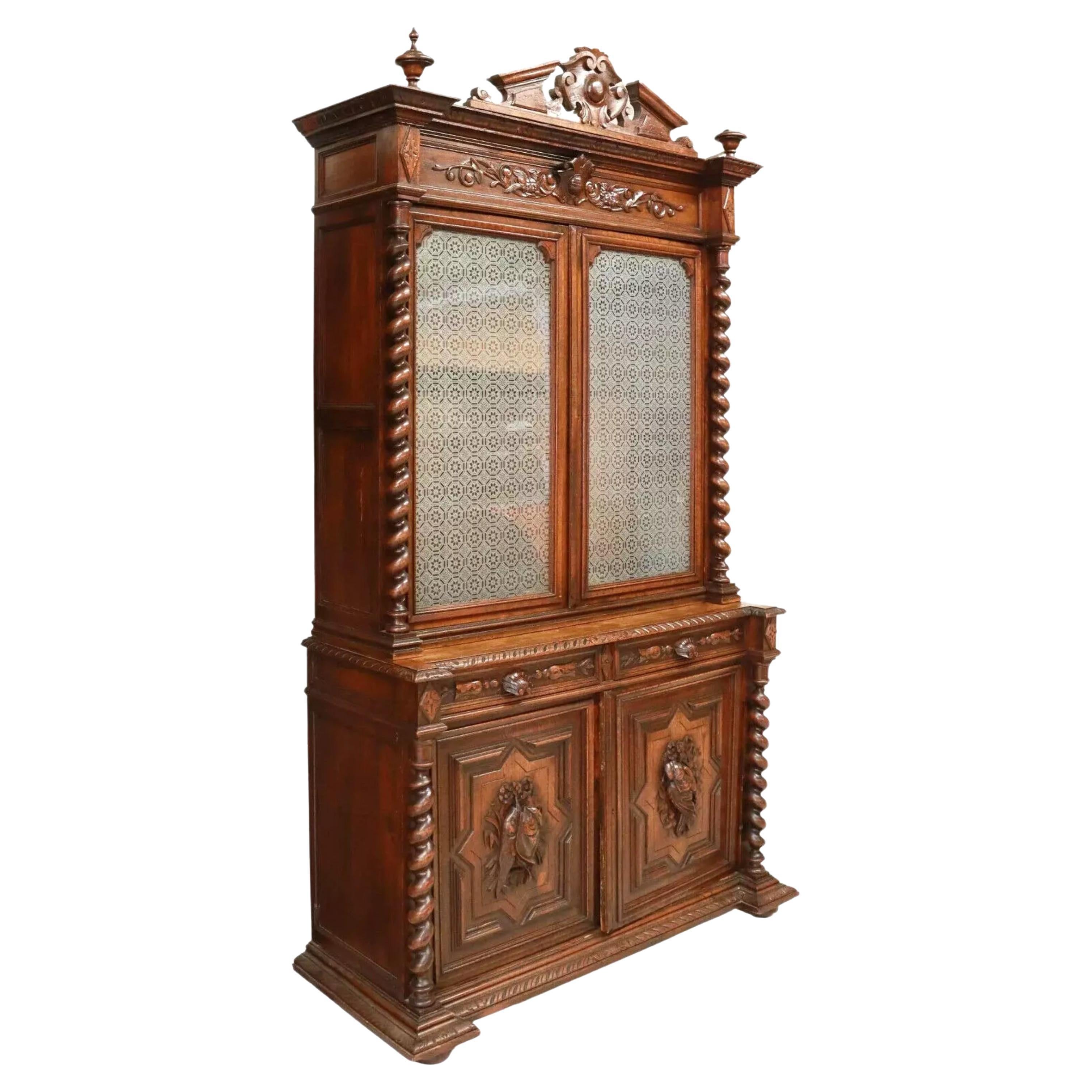 Antique French del 1800, stile HENRY II, quercia intagliata, mobile da caccia, credenza