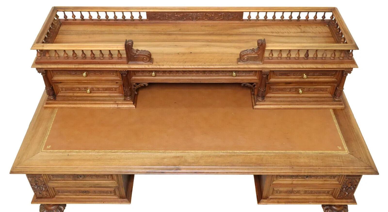 Other 1800's Antique French Henri II Style, Carved, Walnut, Bureau, Writing Desk!! For Sale