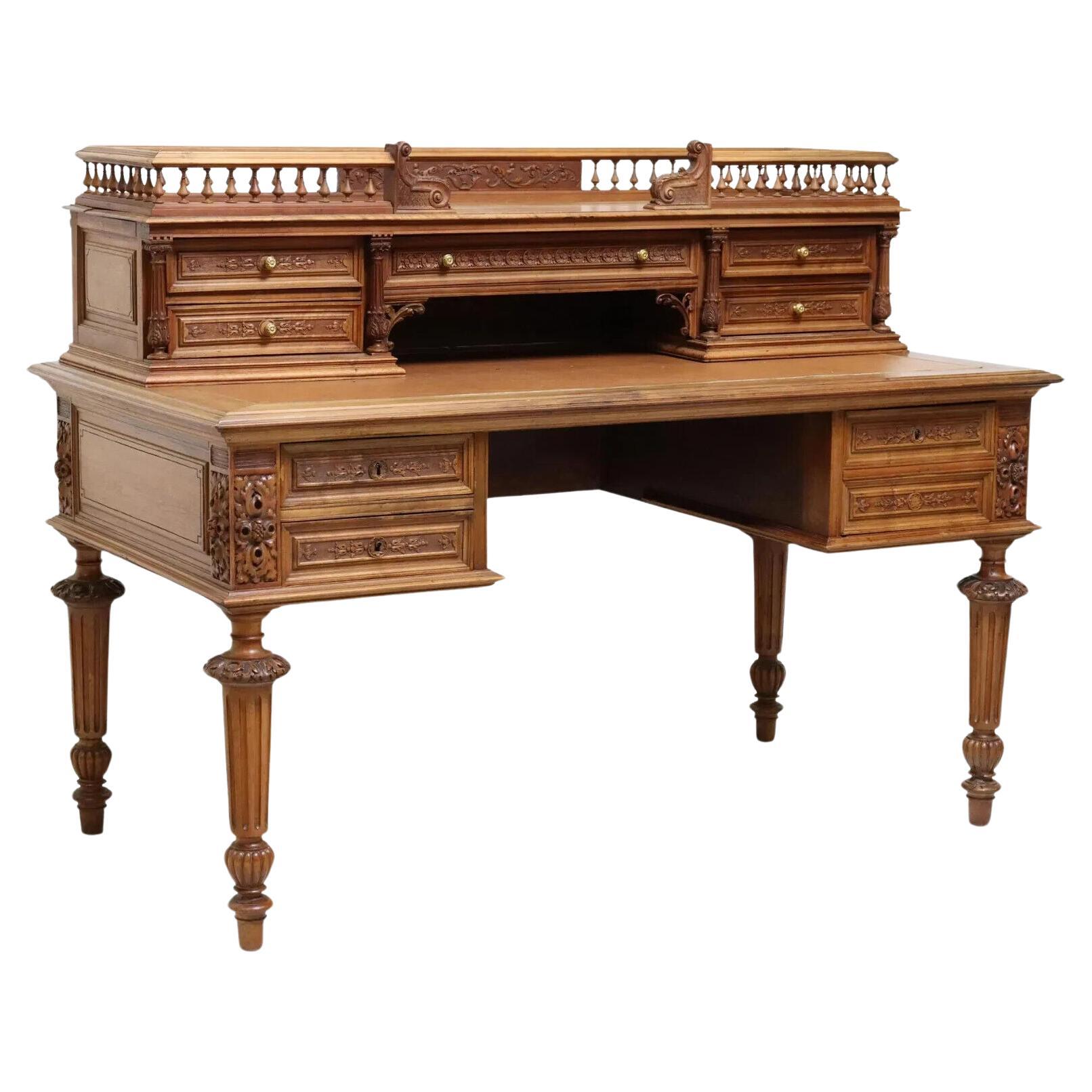 1800's Antique French Henri II Style, Carved, Walnut, Bureau, Writing Desk!! For Sale
