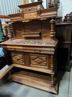 1800's  Antique French Henri II Style, Carved, Walnut, Marble Top Server!!