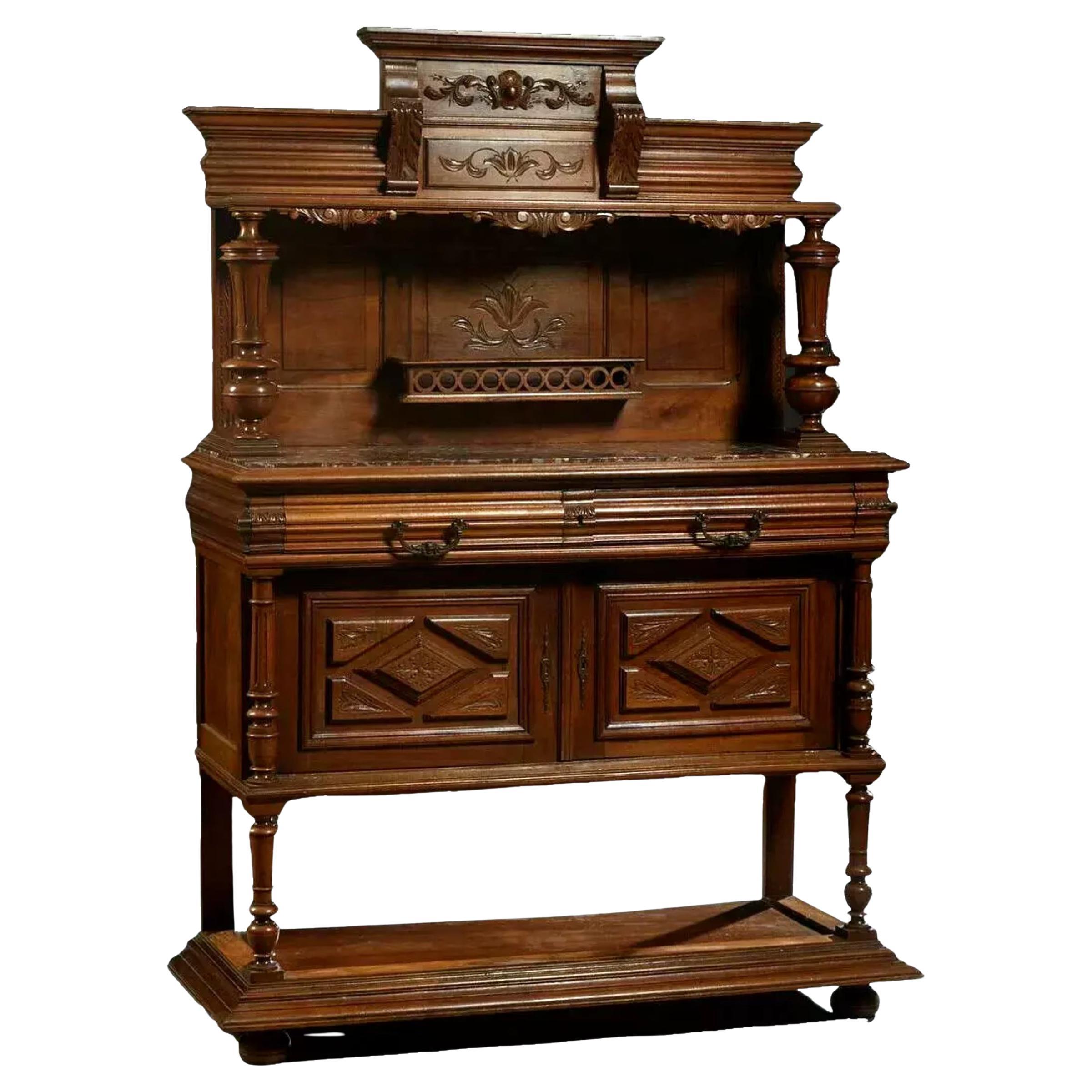 1800's  Antique French HENRY II Style, intagliato, in noce, con piano in marmo Server!!!