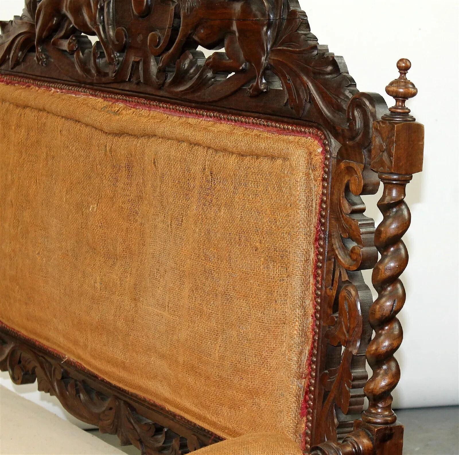 1800's Antique French Louis XIII Carved Walnut, Griffins Flanking Crest Sofa!! 5