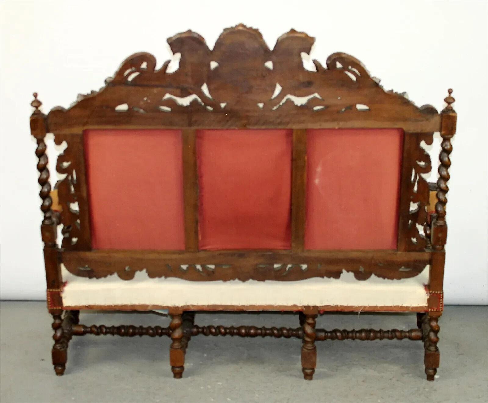 1800's Antique French Louis XIII Carved Walnut, Griffins Flanking Crest Sofa!! For Sale 6
