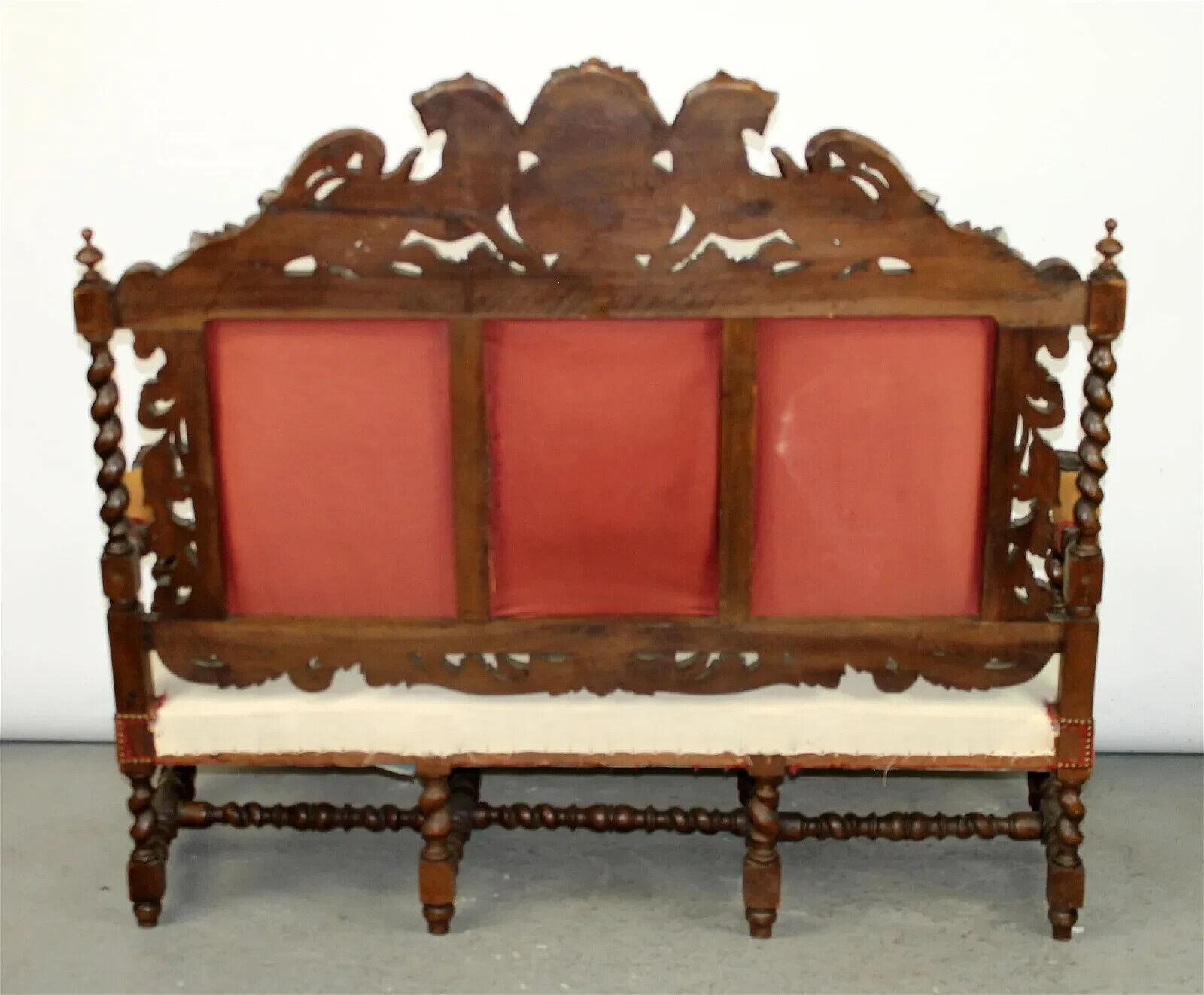 1800's Antique French Louis XIII Carved Walnut, Griffins Flanking Crest Sofa!! 6