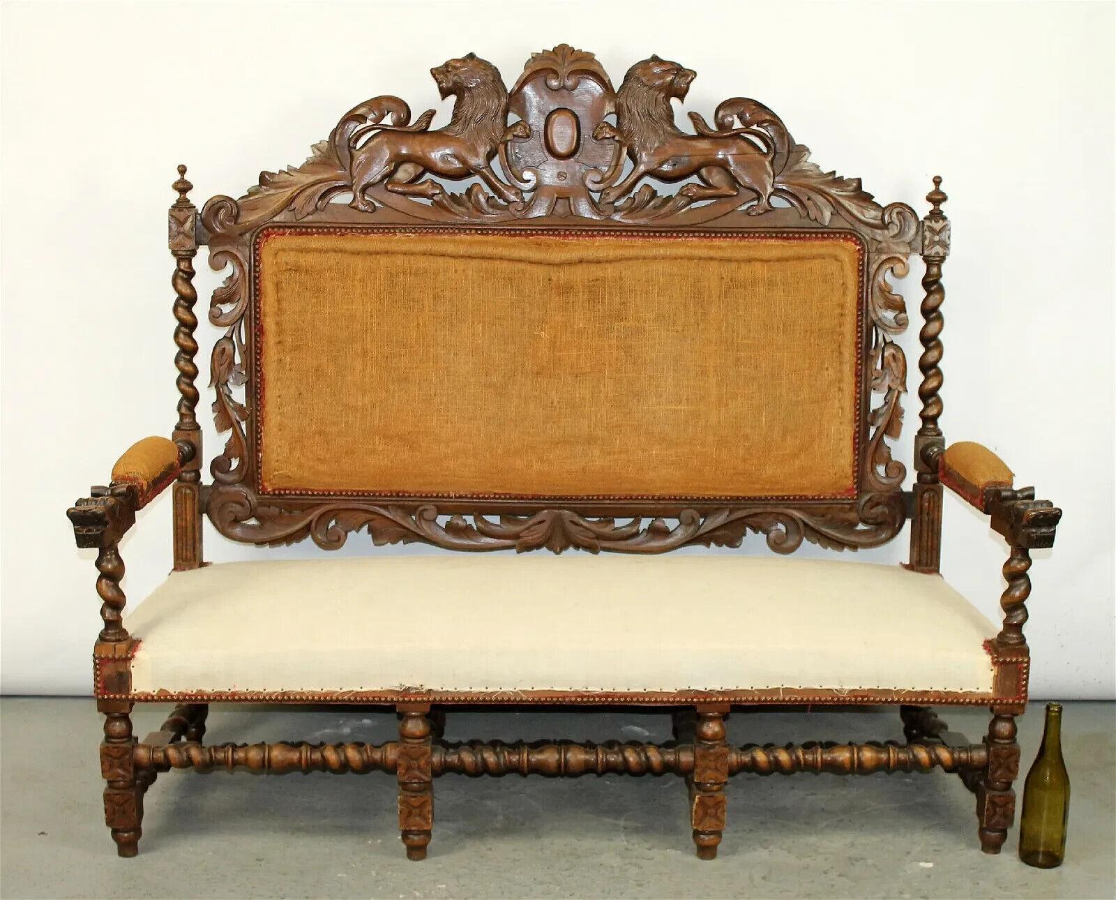 1800's Antique French Louis XIII Carved Walnut, Griffins Flanking Crest Sofa!! In Good Condition For Sale In Austin, TX