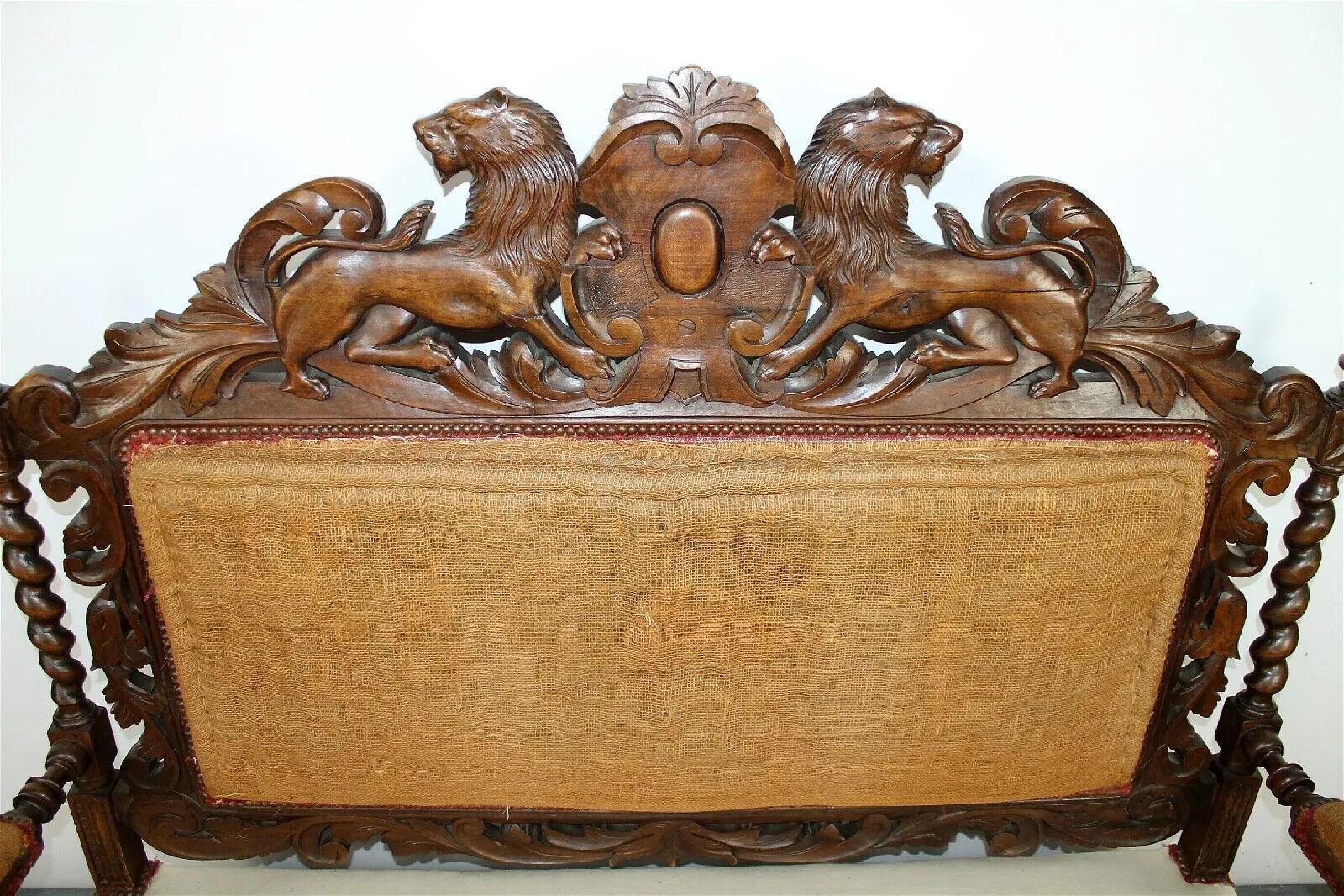 Fabric 1800's Antique French Louis XIII Carved Walnut, Griffins Flanking Crest Sofa!!