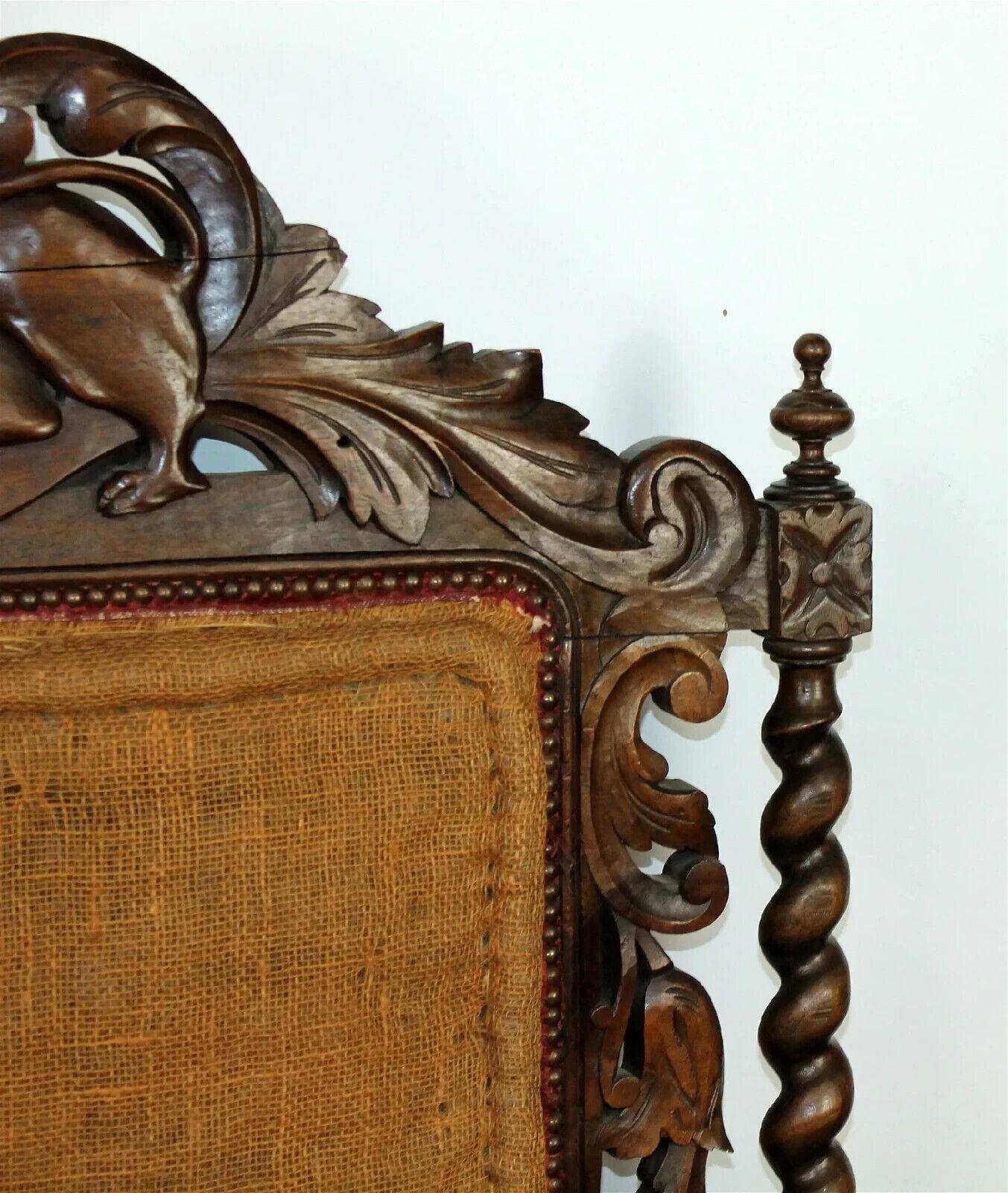 1800's Antique French Louis XIII Carved Walnut, Griffins Flanking Crest Sofa!! 2