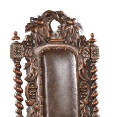 1800's Antique French, Louis XIII Style, geschnitzte Eiche, braun gepolsterter Sessel!