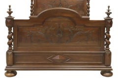 1800's Antique French Louis XIII Style, Carved, Walnut, Crest, Finials Bed!
