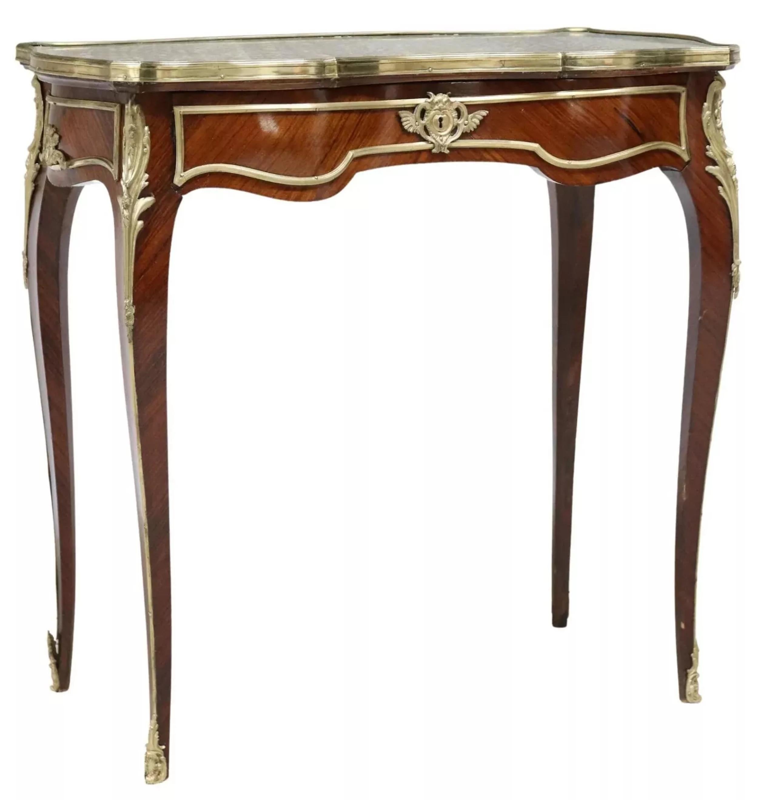 1800's Antique French Louis XV Style, Marble-Top, Gilt Metal Accents Table! In Good Condition For Sale In Austin, TX