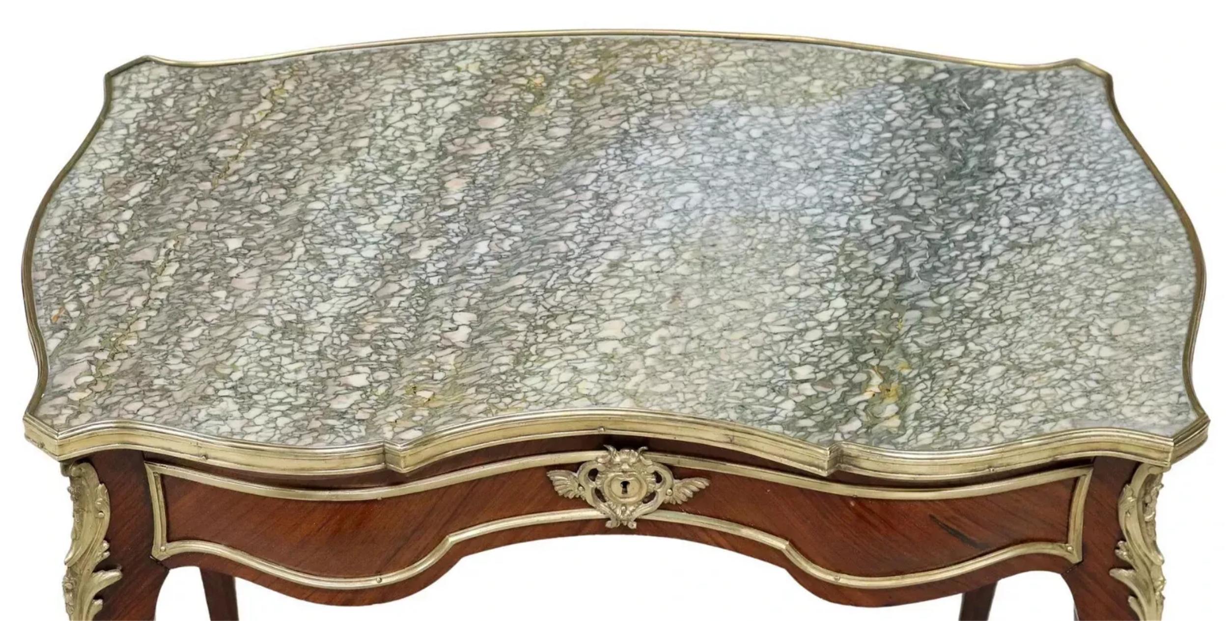 19th Century 1800's Antique French Louis XV Style, Marble-Top, Gilt Metal Accents Table! For Sale