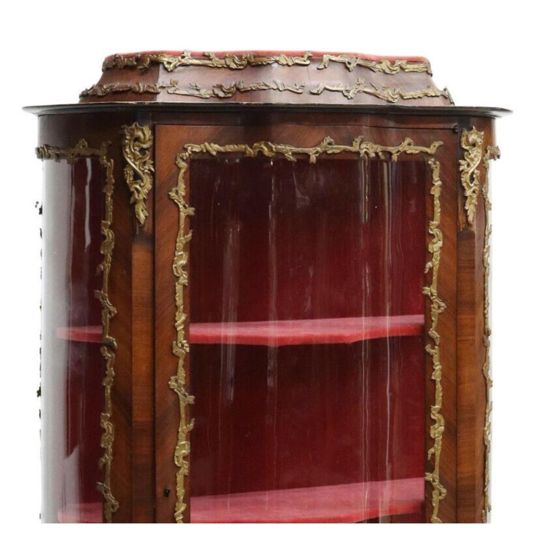 19th Century 1800s Antique French Louis XV Style, Ormulu, Curved, Exceptional Vitrine For Sale