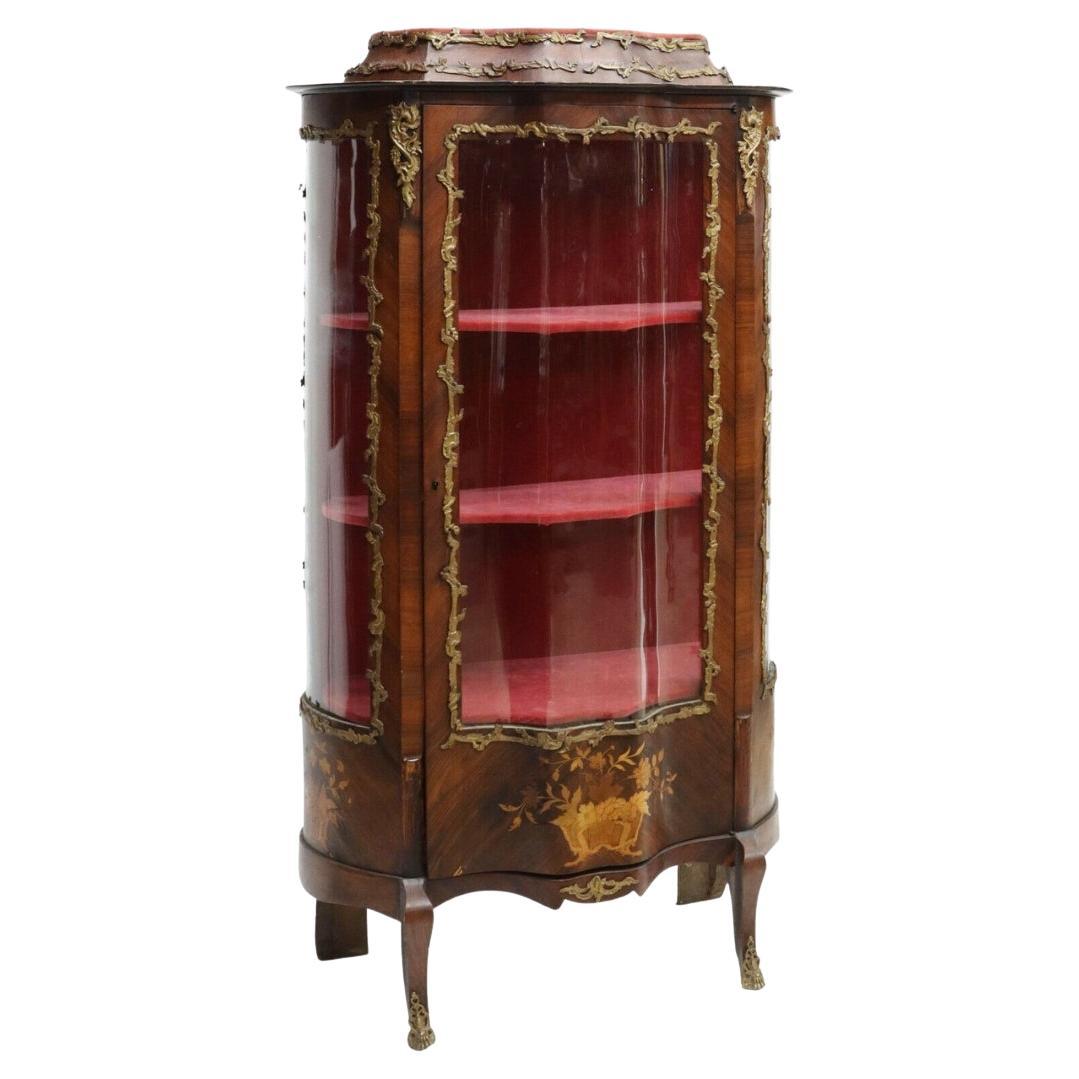 1800s Antique French Louis XV Style, Ormulu, Curved, Exceptional Vitrine For Sale