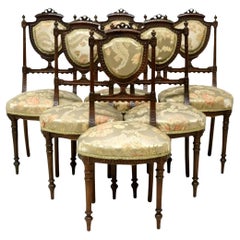 1800's Antike Französisch Louis XVI Stil geschnitzt,  Gepolsterte Beistellstühle, 6-teilig