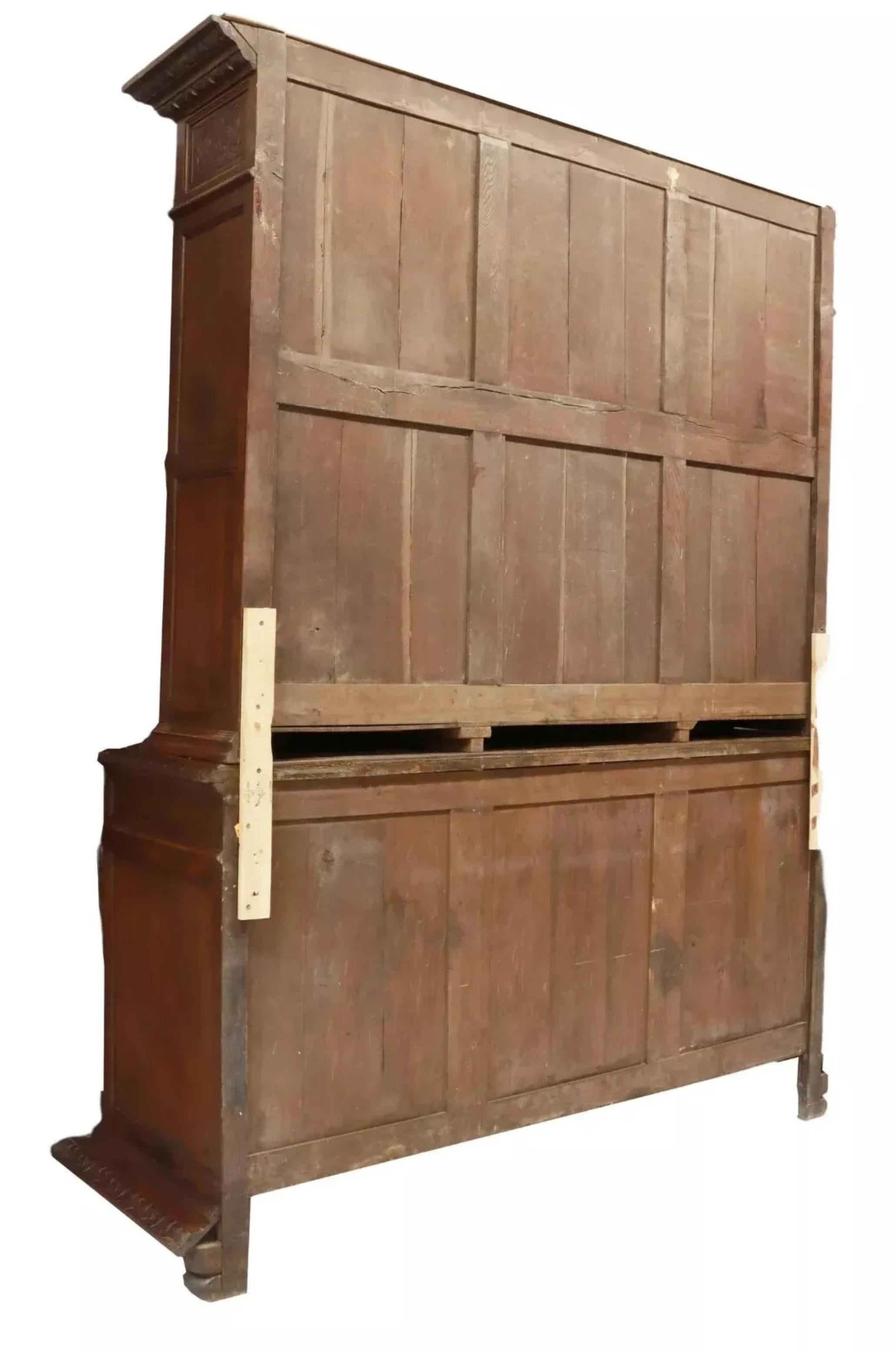 1800's Antique French, Monumental, Carved Oak Hunt, Glazed Doors, Sideboard! In Good Condition For Sale In Austin, TX