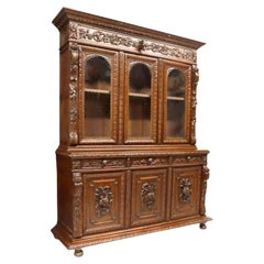 1800's Antique French, Monumental, Carved Oak Hunt, Glazed Doors, Sideboard!