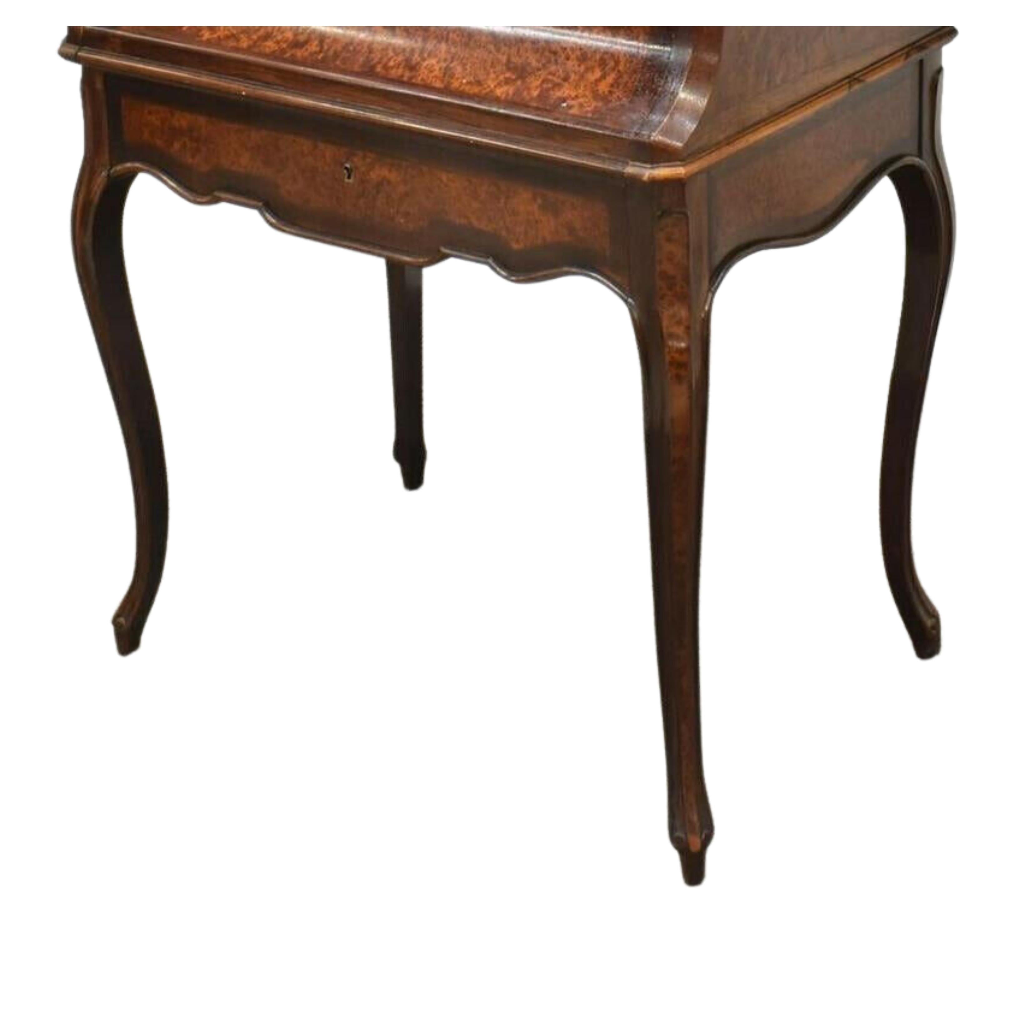 19th Century 1800's Antique French Napoleon III Period, Burlwood, Leather,  Writing Desk For Sale