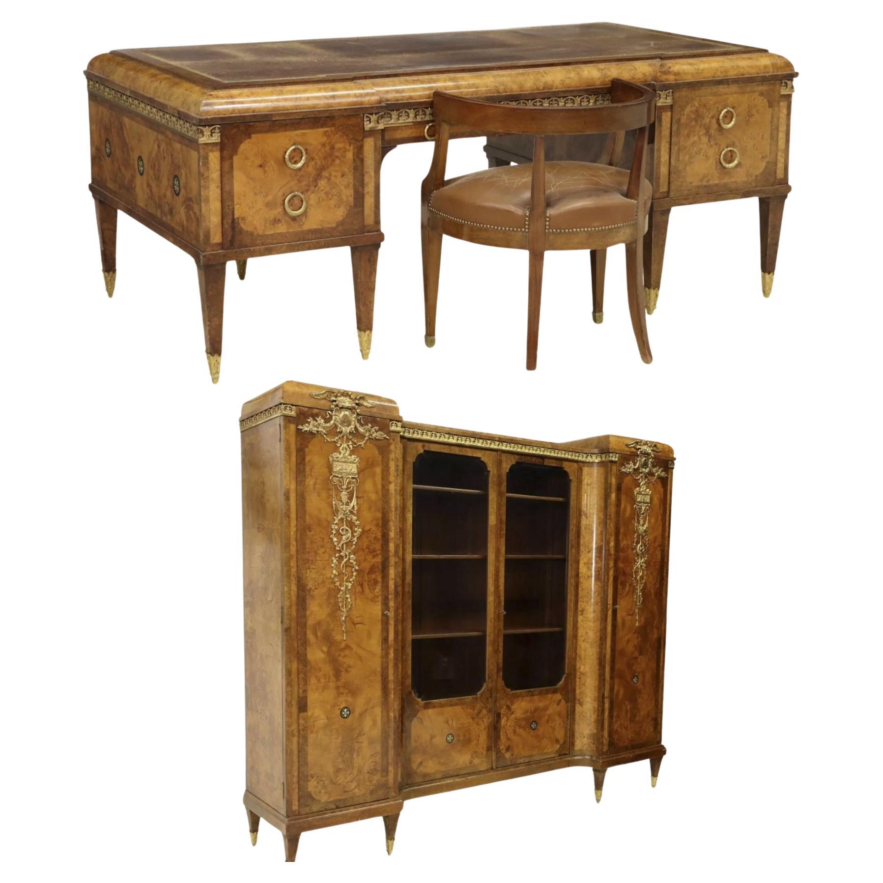 ¡¡1800s Antique French Oromlu-Mounted, Burlwood, Desk Office Suite, Set of 3!!