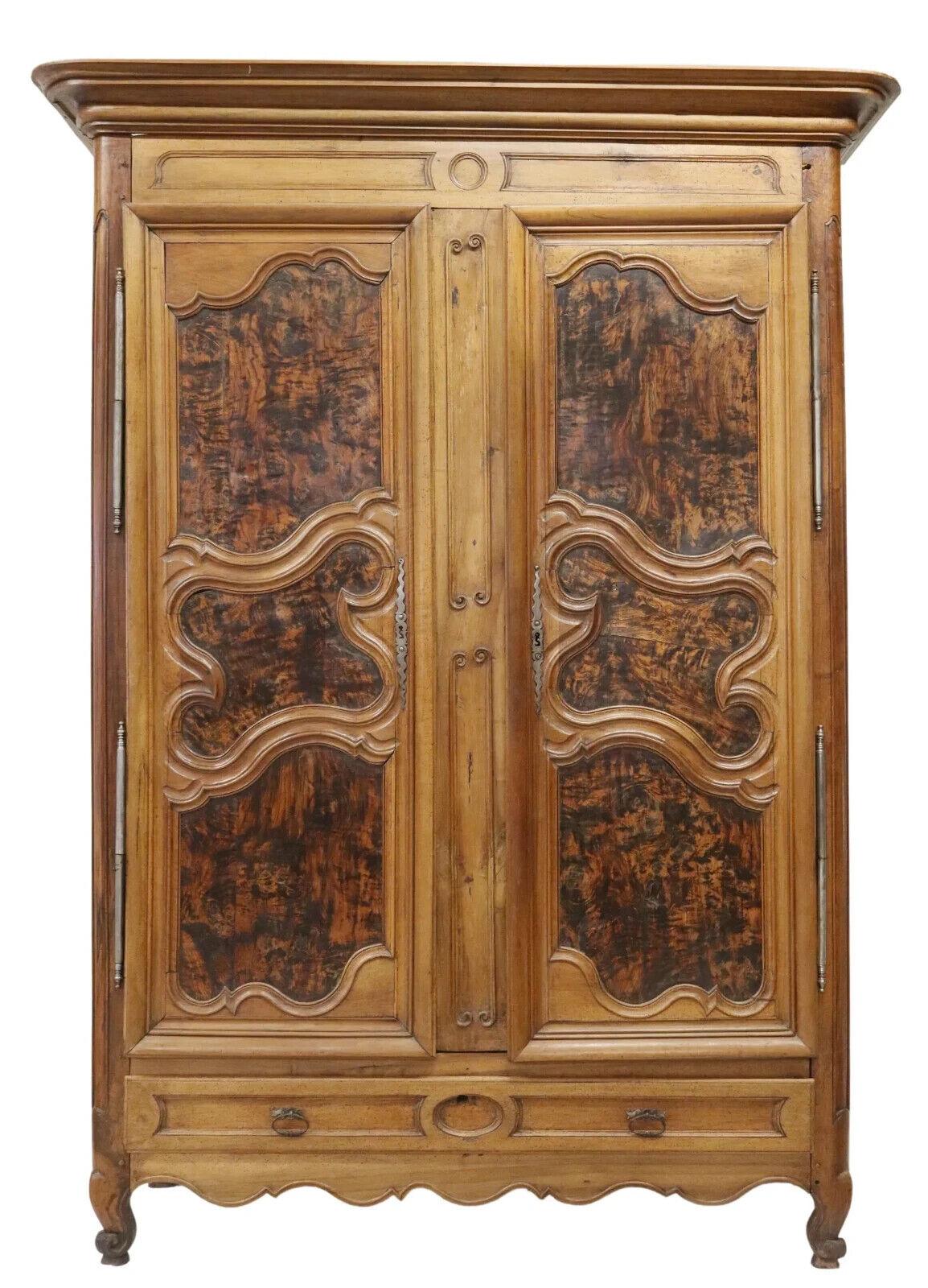 Beautiful antique Armoire, French Provincial, Louis XV style, walnut, shelves, drawer, 1800s, 19th century. Great for storing clothing and other bedroom items

French Provincial Louis XV style walnut armoire, 19th century, having molded cornice,
