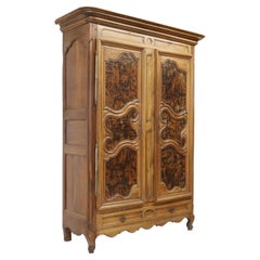 Used French Provincial, Louis XV Style, Walnut, Shelves Armoire, 1800s