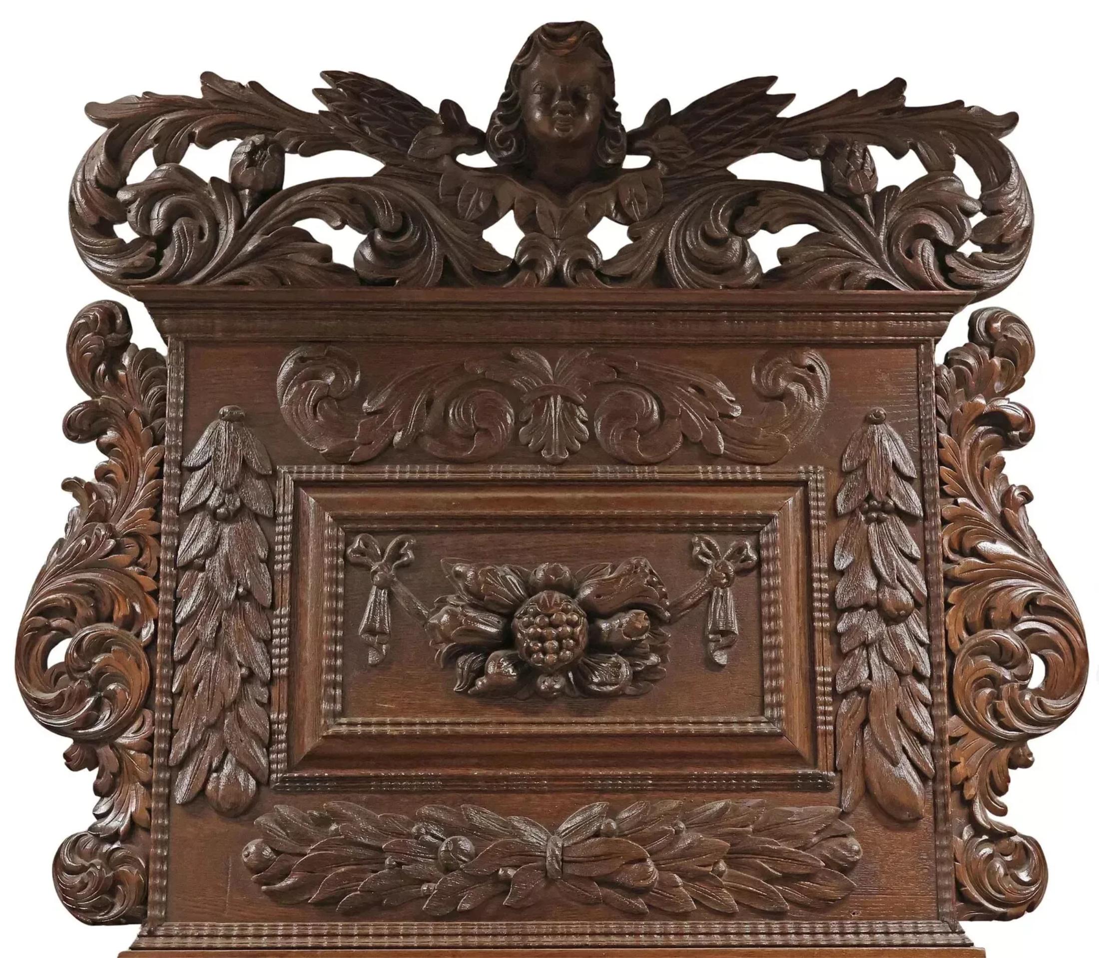 Antiguo renacimiento francés de 1800, tallado, roble, cuatro postes, ¡cama de prueba! siglo XIX en venta