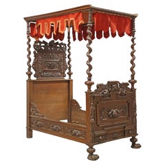 1800's Antique French Renaissance Revival, Carved, Oak, Four-Poster, Tester Bed!