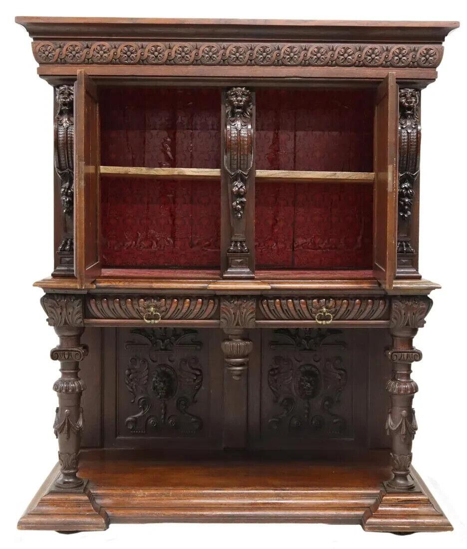 Sculpté Antique French Renaissance Revival, 1800, chêne sculpté, étagère, tiroirs, Cupboard ! en vente