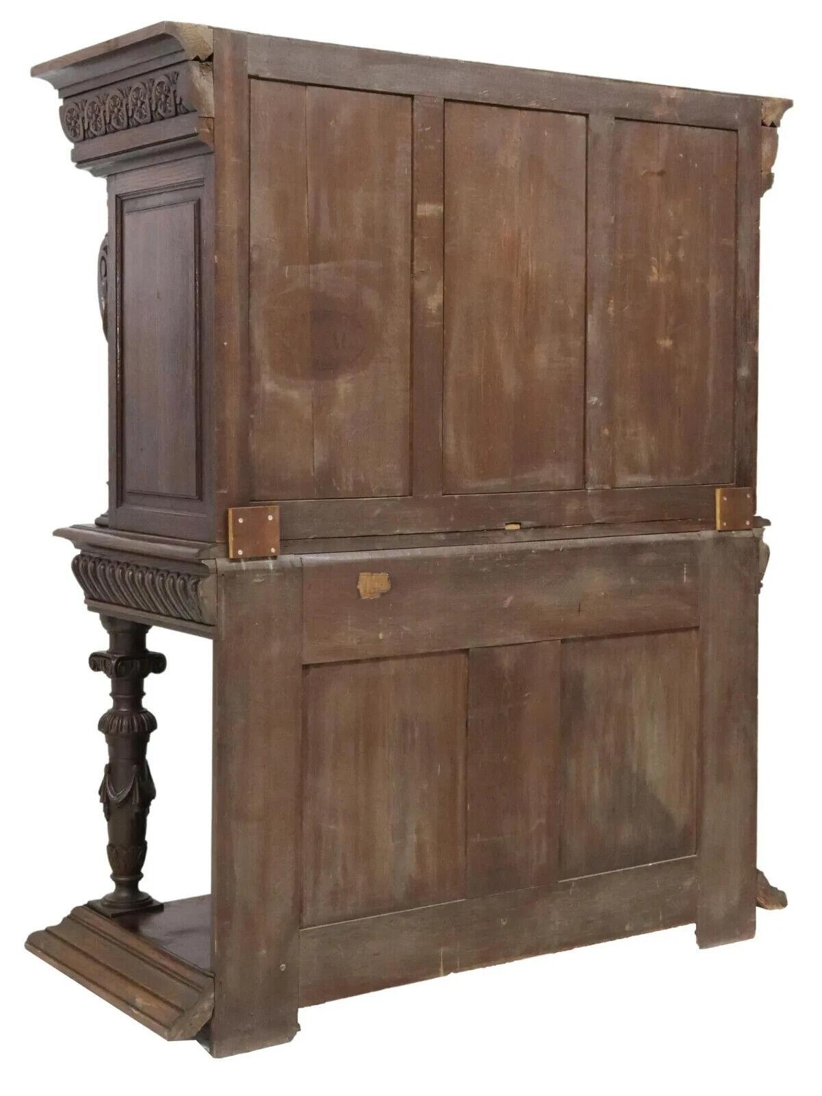 1800's Antique French Renaissance Revival, Carved Oak, Shelf, Drawers, Cupboard! For Sale 2
