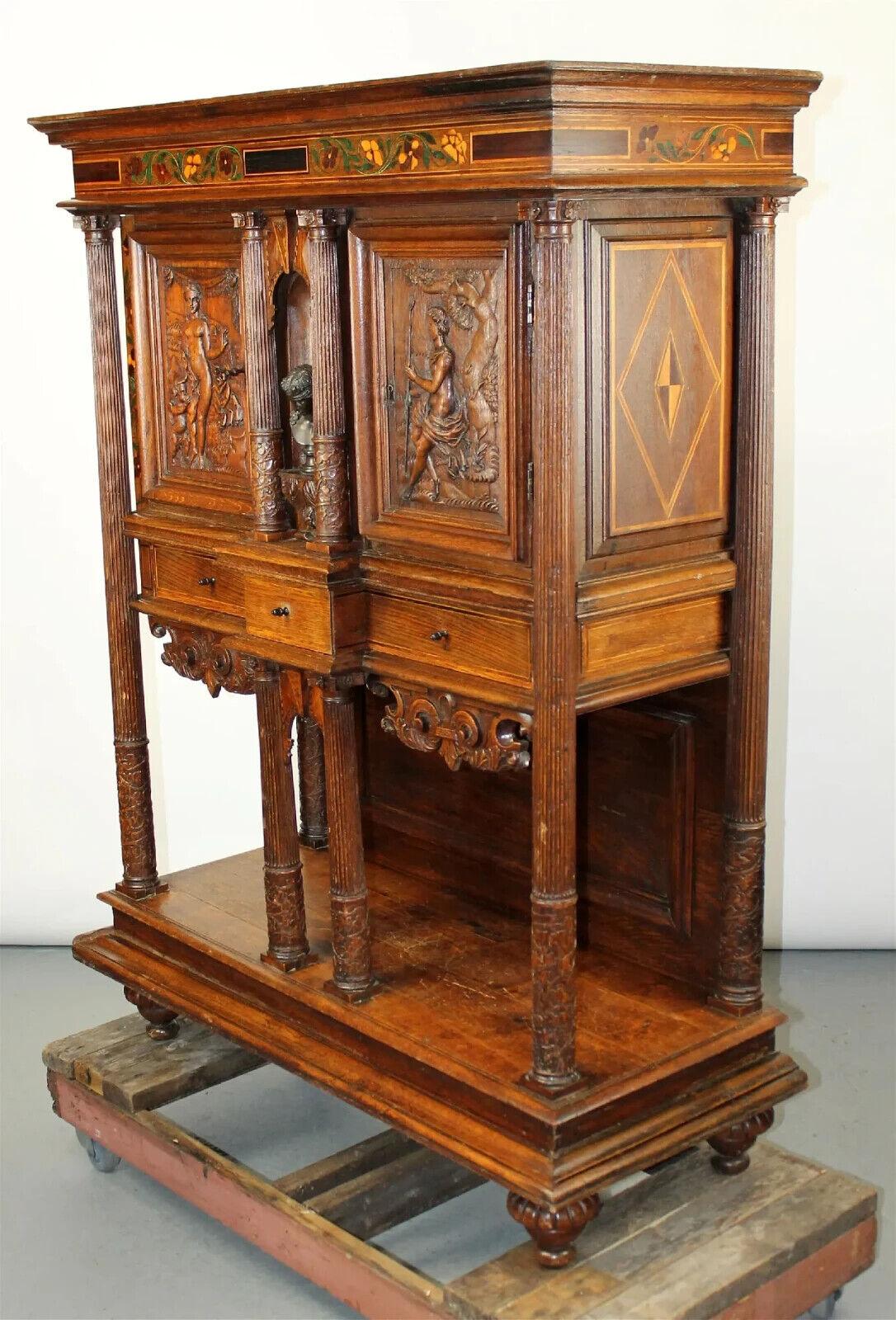 1800's Antique French Renaissance Revival, Carved, Shelves, Wine Cabinet!! For Sale 6